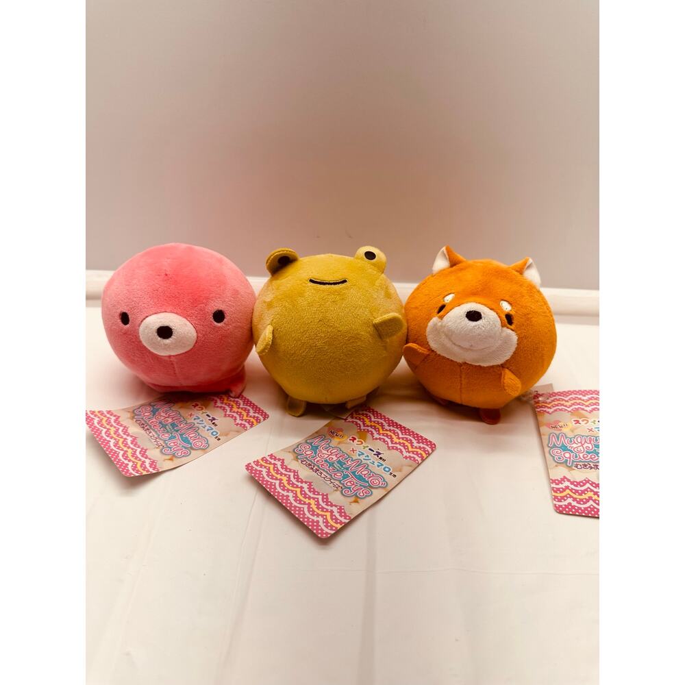 Mugyu-Maro Squeeze Toys Set of 3 Plush Stuffed Squeeze Toys 4" NWT